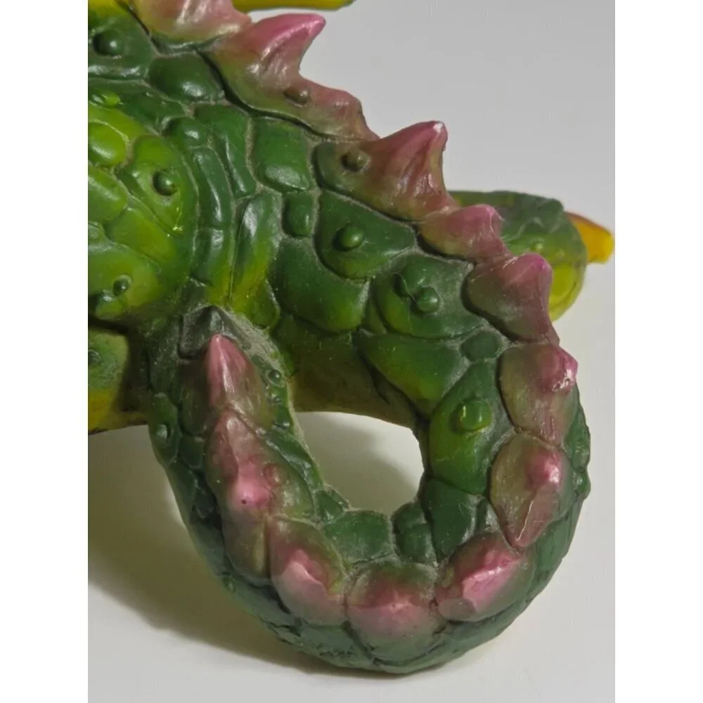 Hand Painted Green Dragon Figurine Yellow Accents Crystal Orb Summit Collection